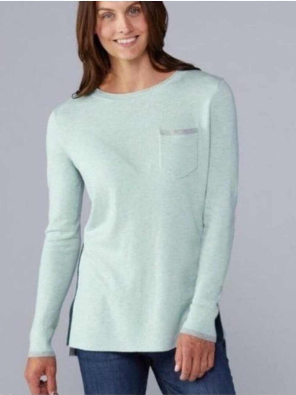 Smartwool Merino Wool Shadow Pine Pocket Crewneck Sweater XS Mint Side Slits